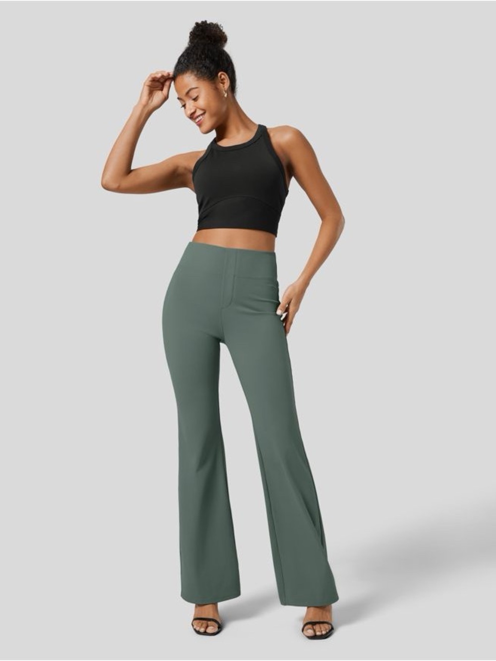Halara women pants small 4 6 flex flare pull on High waist duck green nwt